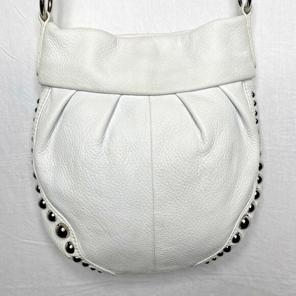 Vintage B MAKOWSKY Crossbody Bag Pebbled Leather Studded Adjustable Strap White - Picture 1 of 16